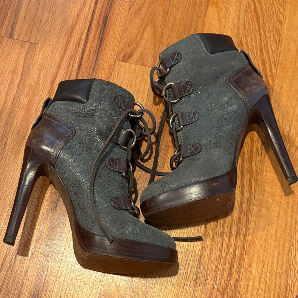 Tory Burch Lace-Up Grey Ankle Boots